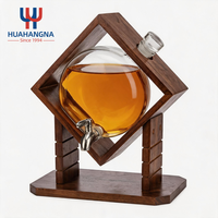 Distributeur de whisky en verre borosilicate avec logo personnalisé et support en bois, capacité 1000 ml, robinet, articles de bar pour bar à domicile et vente en gros