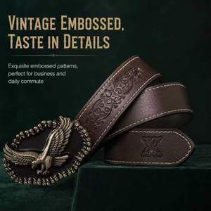 Sabuk Pinggang Kulit Embos Pria Gaya Punk Barat Amerika dengan Gesper Pelat Tengkorak Elang dari Bahan Alloy Vintage Koboi - Product Image 5