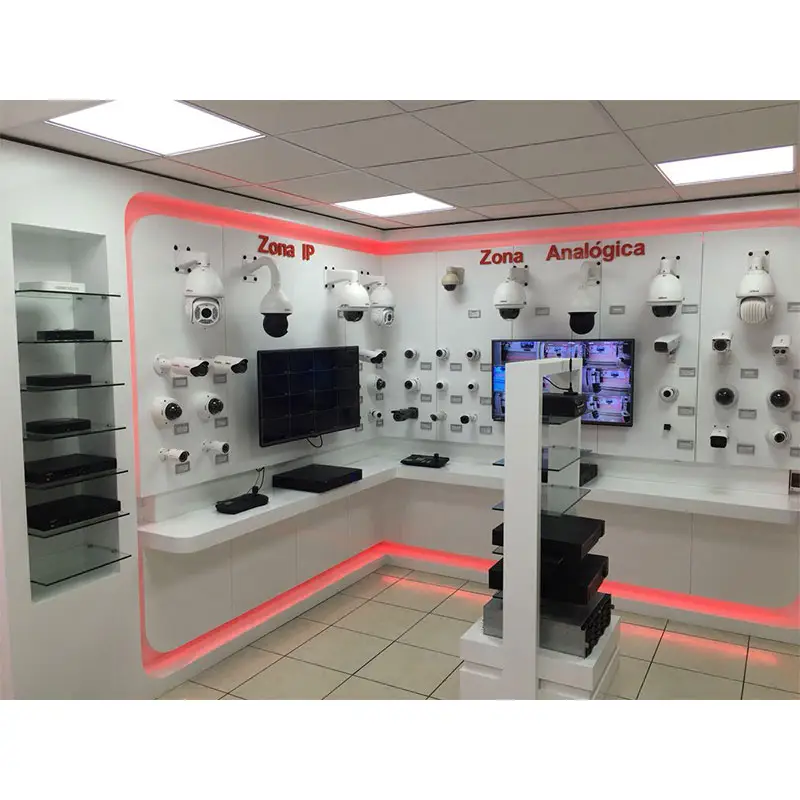 CCTV Shop Interior Design Retail CCTV Surveillance Showroom Display Glass Camera Display Cabinet