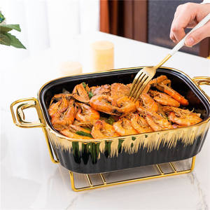 Plat à four rectangulaire en céramique de 2,3 L, chauffage par <span class=keywords><strong>bougie</strong></span>, plat à four en céramique à deux oreilles, plats à rôtir pour la maison, l'hôtel, le dîner de mariage - Product Image 5