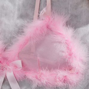 Nuevo Conjunto de Lencería Romántica de Dos Piezas para el Día de San Valentín, Brasier y Panties de Felpa Tejida, Color Rosa Claro, Transparente, Sexy e Íntimo para Mujer, QIQI - Product Image 5