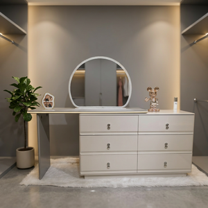 Modern Makeup <b>Vanity</b> <b>Table</b> with Lighted <b>Mirror</b> and Storage Drawers for Bedroom Furniture - Product Image 1