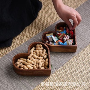 Heart Shape Wooden Tray Walnut Wood Color For Snacks And Candies Stackable Serving Trays - Product Image 1