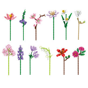 가장 인기있는 12 종 혼합 플라스틱 모란 꽃 DIY 빌딩 블록 꽃다발 세트 장난감 꽃 벽돌 키트 - Product Image 2