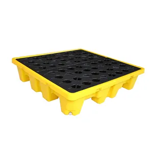 Palé de derrames ibc virgen hdpe amarillo desmontable de gran tamaño de plástico, cuatro de 4 tambores