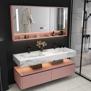 Tocador de baño de madera maciza con espejo inteligente, nuevo diseño, juego completo, tocador de baño de PVC