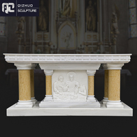 Mesa de Altar y Púlpito de Mármol Blanco Religioso Católico Tallado a Mano con Jesucristo