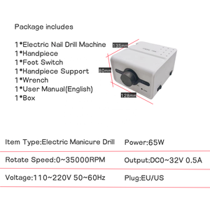 Taladro eléctrico de uñas de alta calidad de 65W fuerte 211 con pieza de mano de 35000RPM 120II plata - Product Image 6