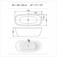 Bañera Ovalada Independiente Blanca para Baño Profundo con Drenaje Central para Spa, 180cm, 680mm de Profundidad, Venta al por Mayor