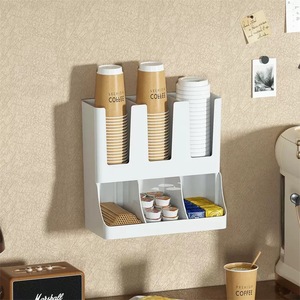 使い捨て紙カップ蓋ディスペンサー コーヒーカップと蓋収納オーガナイザー 紙製＆プラスチックカップ ティーバッグオーガナイザー 収納ホルダー - Product Image 5