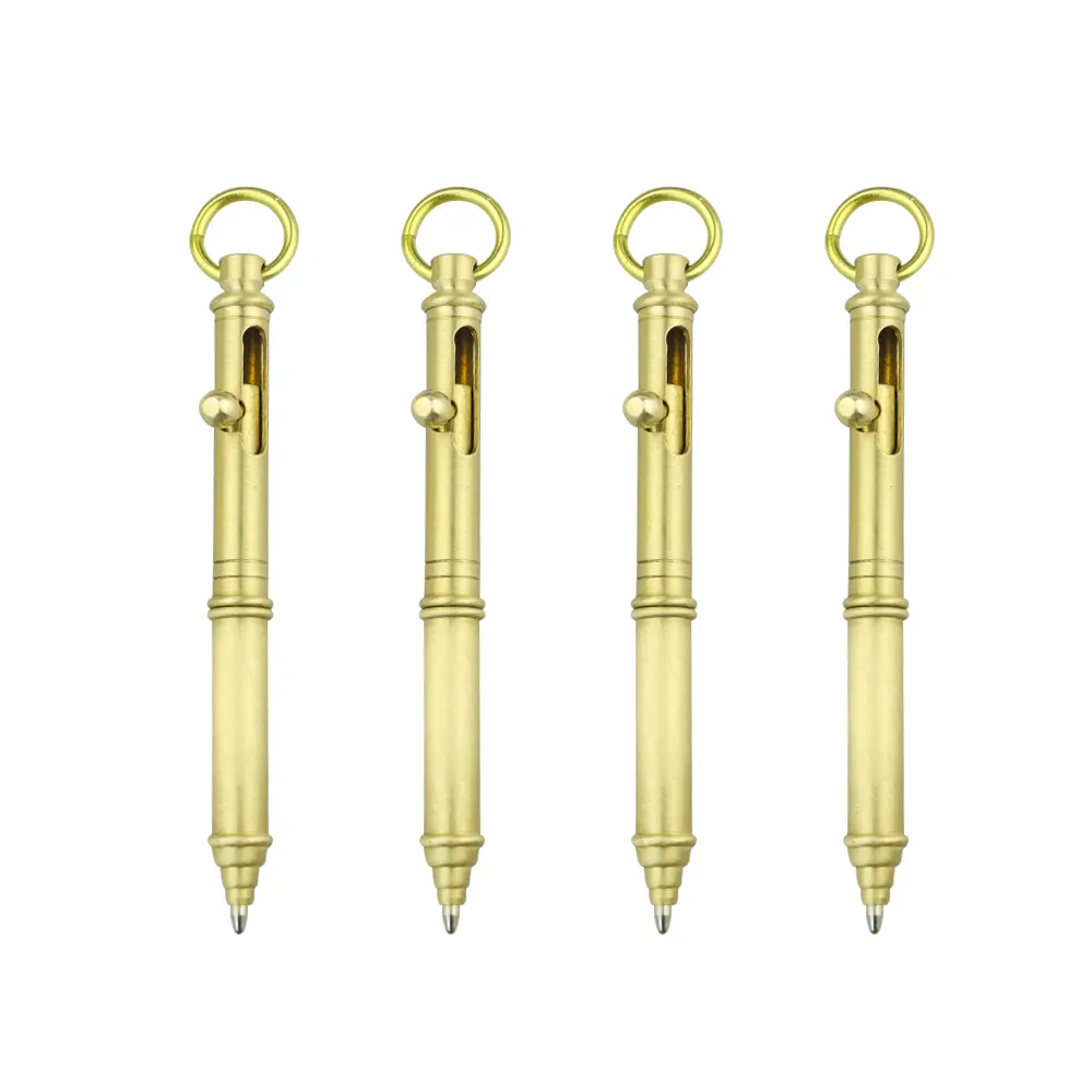 키 체인 짧은 무거운 럭셔리 볼트 액션 트위스트 펜 로고가있는 프로모션 황동 전술 펜