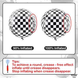 Lot de 12 ballons ronds 4D noirs et blancs à carreaux de <span class=keywords><strong>22</strong></span> pouces, ballons en aluminium pour décoration de fête d'anniversaire sur le thème des voitures de course - Product Image 3