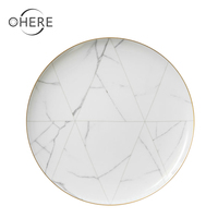 Ensemble de table à manger unique en marbre blanc, service de vaisselle de mariage, vaisselle royale plaquée or, Vajilla Blanca pour hôtel, assiette en céramique