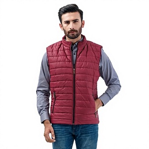 <b>Men's</b> <b>Red</b> Quilted <b>Vest</b> Stand Collar Windproof Casual Outerwear Polyester Zipper Closure Regular Length Solid Color - Product Image 1
