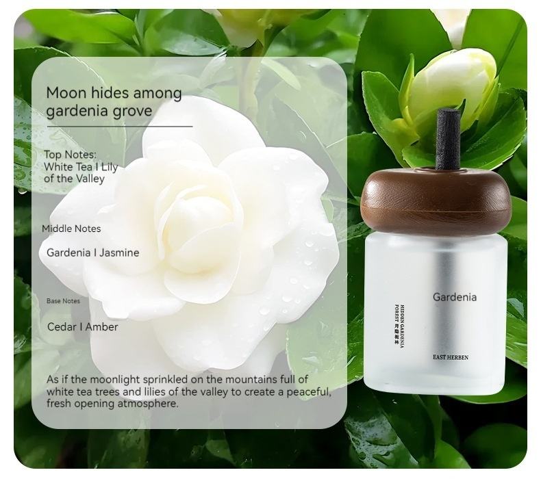 Moon hides among gardenia grove