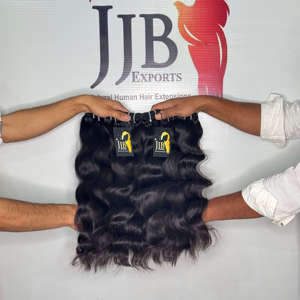 Cabello humano virgen hindú liso y ondulado sin procesar, extensiones de cabello humano hindú rizado sin procesar con trama a máquina y cutícula alineada. - Product Image 1