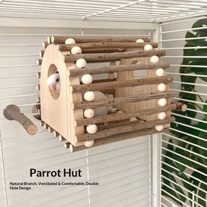 Échelle d'escalade et maison en bois pour perroquet, échelle à double sortie, <span class=keywords><strong>cabane</strong></span> en bois ventilée, décoration et jouet d'enrichissement pour cage à oiseaux - Product Image 5