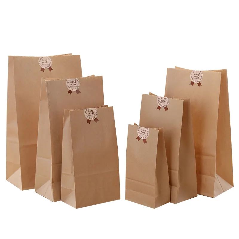 Blank Plain Grocery Food Packaging Small Block Bottom Brown Kraft Paper Bags No Handles