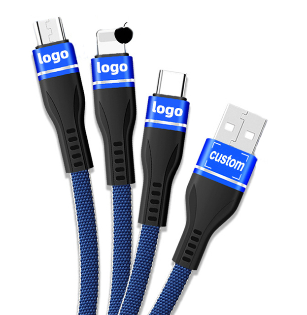 3 in 1 Braided Flat USB 3.1 Type C Charging Cable Manufacture for iPhone