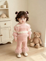 Ensemble de vêtements pour fille, style coréen, sweat-shirt en tricot à manches longues pour le printemps et l'automne, col à un bouton