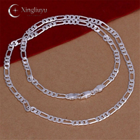 Collier en cuivre plaqué argent 4MM, chaîne maille Figaro cubaine multi-tailles, bijoux de mode les plus vendus en gros