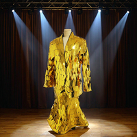 Traje de Discoteca Moderno para Mujer, Dorado, Altamente Reflectante, Resistente a las Arrugas, Duradero, para Actuaciones en Escenario, 100% Poliéster
