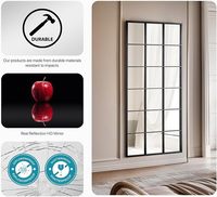 Mirroni Full-Length Window Pane Wall Mirror Black Metal Floor Mirror Farmhouse Style Leaning Windowpane Window Finished Mirror