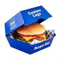 Boîte à lunch jetable personnalisée avec logo, boîte à hamburger, boîte à clapet en carton kraft écologique, boîte à burger bleue