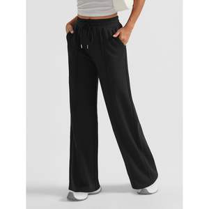 2025 femmes athlétique Joggers taille haute Baggy pantalons de survêtement avec cordon jambe large respirant froissé taille moyenne pantalon - Product Image 1