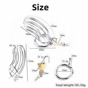 Maschio adulto BDSM giocattoli sessuali in acciaio inox gabbia di gallo dispositivo di castità con 3 anelli attivi per adulti Bondage ingranaggio - Product Image 2