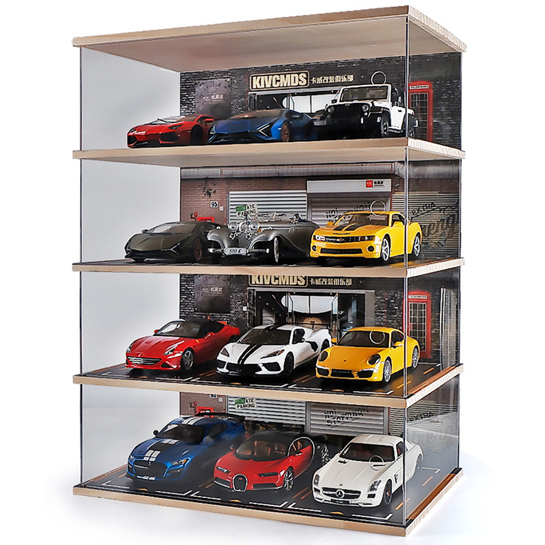 Perfeclan Vitrine de garage 1/18 avec protection des lumières, scène de stationnement de voiture, objets de collection, 15,75'' x 9,45'' x 7,87 Perfeclan Vitrine de garage 1/18 avec protection des lumières, scène de stationnement de voiture, objets de collection, 15,75'' x 9,45'' x 7,87