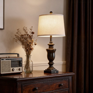 Vintage Bronze <b>Table</b> <b>Lamp</b> Off White Shade Led Light Source E26 <b>Base</b> Bedroom Living Room Decor - Product Image 1