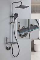 Système de douche thermostatique mural en céramique pour salle de bain, avec robinet de pluie en aluminium et finition huilée, design moderne