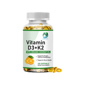 Integratore di Vitamina <span class=keywords><strong>K2</strong></span> <span class=keywords><strong>D3</strong></span> in Capsule Morbide OEM Etichetta Privata, <span class=keywords><strong>60</strong></span> Capsule di Vitamina <span class=keywords><strong>D3</strong></span> e Vitamina <span class=keywords><strong>K2</strong></span> per Ossa Sane - Product Image 1