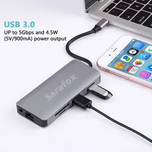 Sarafox USB C Rj45 Hub 9 in 1 Adapter 4K Gigabit USB 3.0 USB2.0 Port Ethernet SD Card Slot Compatible with MacBook Pad