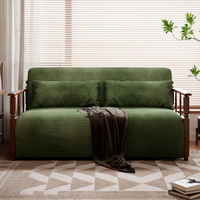 Canapé-lit rétro vert en velours côtelé convertible multifonctionnel, fauteuil inclinable en bois massif pour salon et chambre à coucher