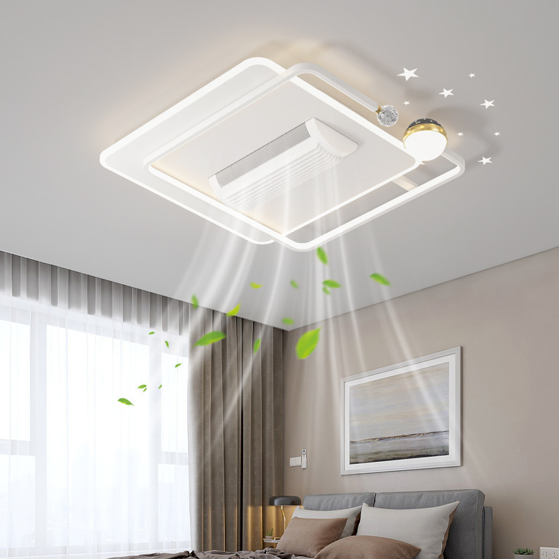 Modern LED Home Ceiling Light Square Bladeless Ceiling Fan with Remote Control Acrylic Flush Mount Dimmable Fan Lamp for Home