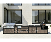 Îlot de cuisine extérieur en acier inoxydable haute performance avec grill, évier et unité barbecue pour jardin privé, villa, patio