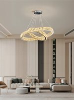 Lustre moderne à LED, luxe, anneau connecté, longue bande de cristal, luminaire suspendu pour table à manger