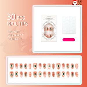 เล็บปลอมลายอัลมอนด์แบบกดติด 30 ชิ้น ลายคริสต์มาสเพ้นท์มือ ลายต้นคริสต์มาส โบว์ ลายสก็อต ใช้ซ้ำได้ สำหรับงานปาร์ตี้คริสต์มาสและใช้ในชีวิตประจำวัน - Product Image 2