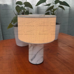 Lámpara de Mesa Moderna y Sencilla de Mármol <span class=keywords><strong>con</strong></span> Pantalla de Tela, Lámpara de Noche LED <span class=keywords><strong>con</strong></span> Funcionamiento a Batería - Product Image 5