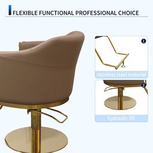 Sillón de Peluquería Hidráulico Reclinable Moderno en Dorado Metálico y Gris, Muebles de Salón para Barbería y Estilismo - Product Image 3