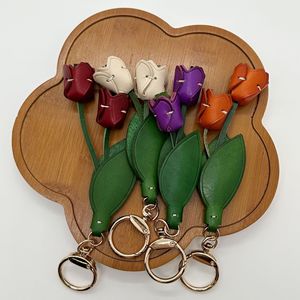 Breloque de sac en cuir véritable faite à la main en forme de tulipe avec fermoir, pendentif fleur, accessoires pour sacs pour femmes - Product Image 4