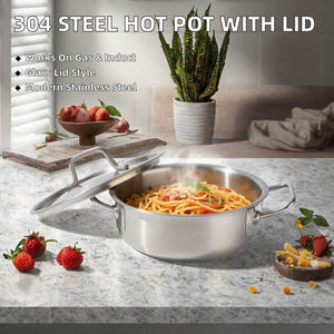 Casserole en acier inoxydable 304 avec couvercle en verre, 26, 28, 30, 32, 34 cm, pour cuisinière à gaz et à induction - Product Image 2