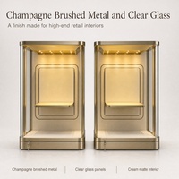 Säulen-Vitrine mit LED-Hintergrundbeleuchtung, Gebürsteter Champagner-Gold Edelstahl, Glastür, Abschließbare Schmuck-Vitrine