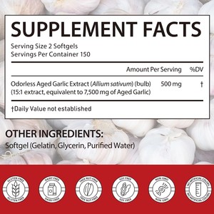 Odorless Aged Garlic Extract Natural Softgel Capsules 300 Count Heart Health Supplement Lower Blood Pressure <strong>Cholesterol</strong> Immune - Product Image 6