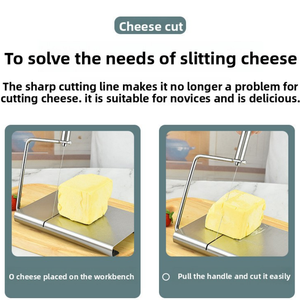 Trancheuse à fromage manuelle multifonction en acier inoxydable, gadget de <span class=keywords><strong>cuisine</strong></span> avec fils de coupe, marques d'échelle et planche à fromage et à jambon - Product Image 2
