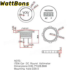 Đồng hồ đo điện áp dòng điện một chiều 12V 24V chống nước dùng cho thuyền, xe máy, xe địa hình, ô tô, điện áp thấp, kiểu tròn, màn hình LED kỹ thuật số - Product Image 6