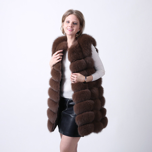 Chaqueta larga de piel de zorro gris para mujer, chaleco de piel de zorro Real, precio al por mayor - Product Image 6