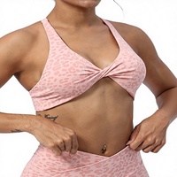 Nouveau haut de yoga pour femme à imprimé léopard avec dos torsadé, respirant et offrant un maintien élevé pour le fitness en extérieur